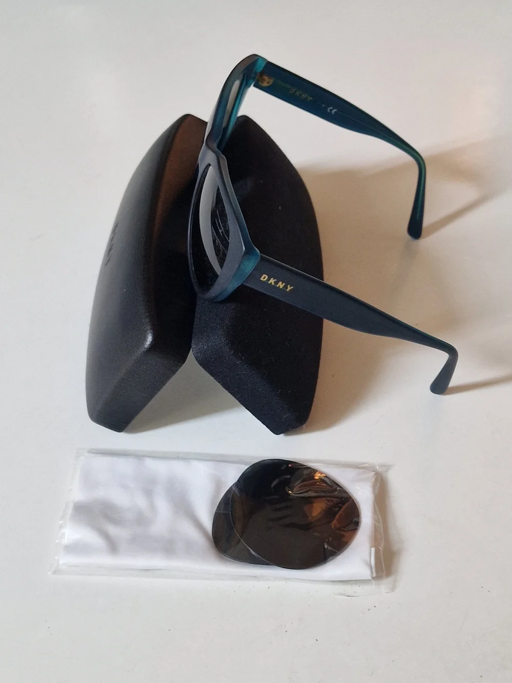 DKNY Teal Sunglasses with Gold Logo Accents
